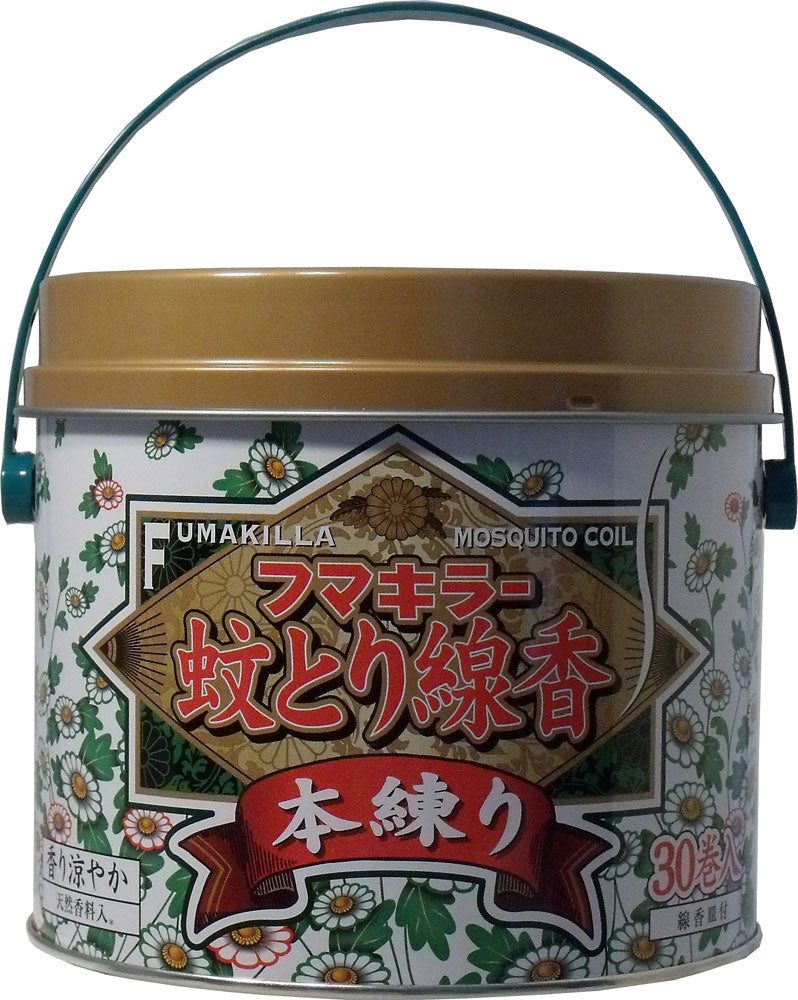 フマキラー蚊とり線香 本練り 30巻缶入(線香皿付)