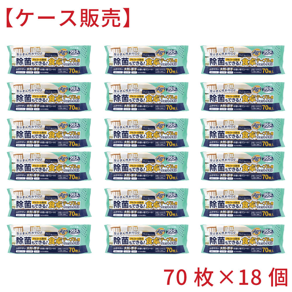 除菌もできる! 食卓テーブル用ウェットタオル 70枚入×18個【ケース販売】