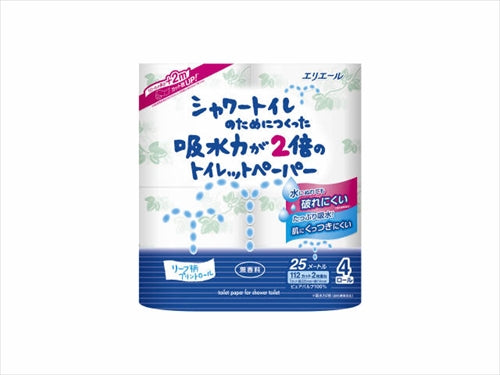 エリエール シャワートイレのためにつくった吸水力が2倍のトイレットペーパー 4ロール(ダブル)