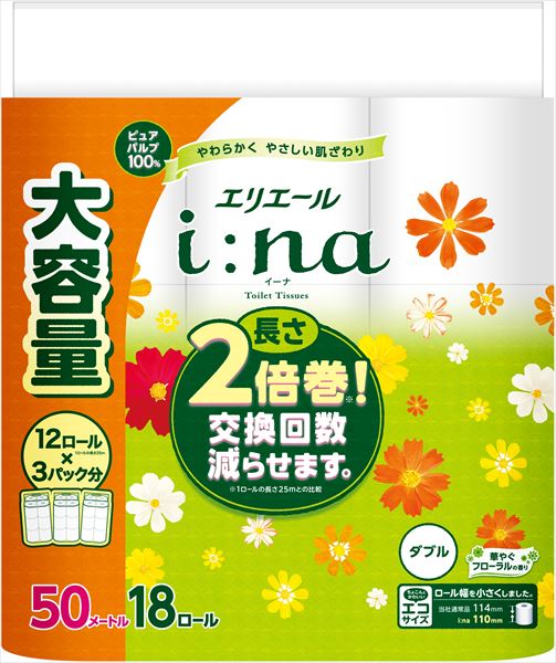 エリエールi:na(イーナ)トイレットティシュー18R(ダブル) 【大王製紙】
