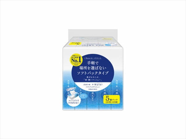 エリエール+Water プラスウォーター ソフトパック 120組×5個パック 【ティッシュ】