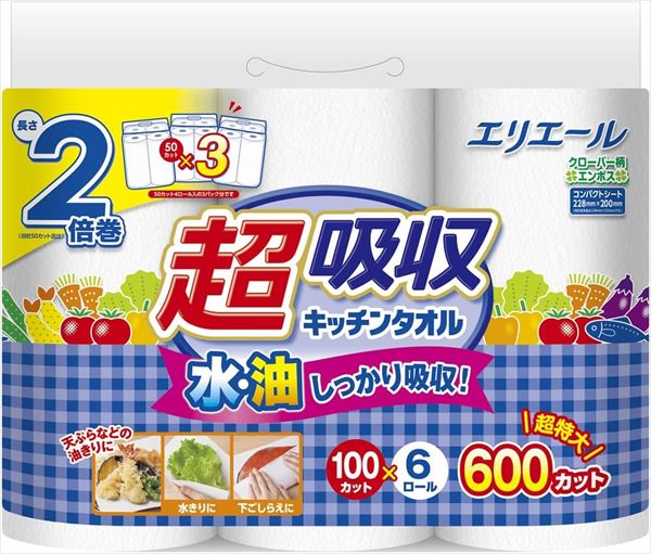 エリエール超吸収キッチンタオル6R(100カット) 【 大王製紙 】 【 キッチンタオル 】