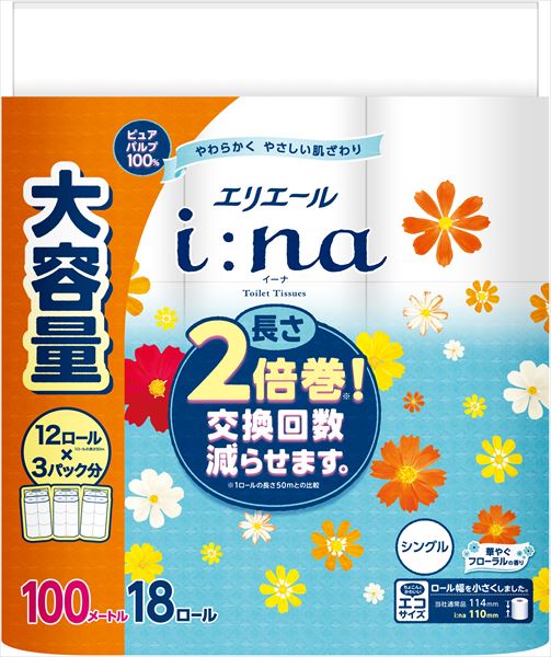 エリエールi:na(イーナ)トイレットティシュー18R(シングル) 【大王製紙】