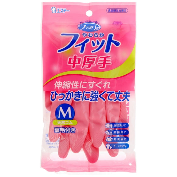 やわらかフィット 天然ゴム 手袋 掃除・洗濯用 Mサイズ ピンク 【 エステー 】 【 炊事手袋 】
