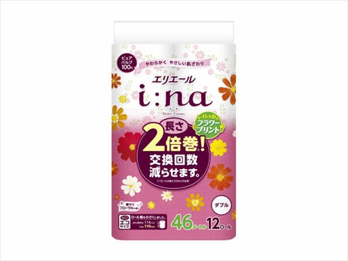 エリエールi:na(イーナ)トイレットティシュープリント 12ロール(ダブル)