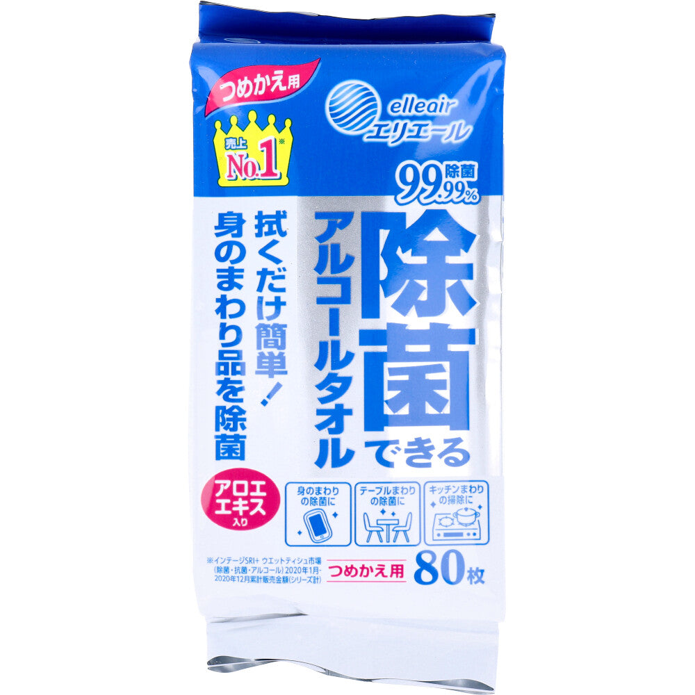 エリエール 除菌できるアルコールタオル アロエエキス入 つめかえ用 ８０枚入