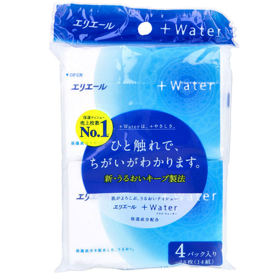 エリエール ＋Water(プラスウォーター)ポケットティシュー 28枚(14組)×4個パック