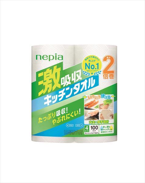 ネピア激吸収キッチンタオル４ロール１００カット 【 王子ネピア 】 【 キッチンタオル 】