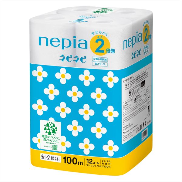 ネピネピトイレットロール　２倍巻　１２ロール　シングル　１００Ｍ 【王子ネピア】