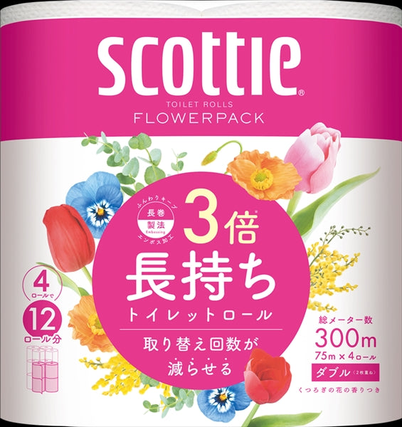 スコッティ　フラワーパック　３倍長持ち　４ロール（ダブル） 【 トイレットペーパー 】