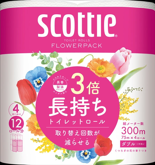 スコッティ　フラワーパック　３倍長持ち　４ロール（ダブル） 【 トイレットペーパー 】