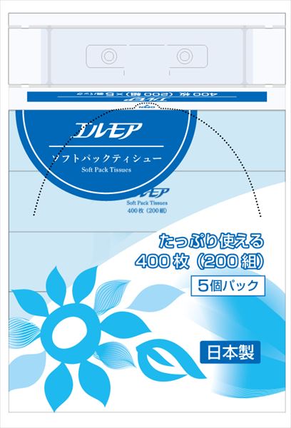 エルモア　ソフトパックティシュー　（５個ポリ） 【 カミ商事 】 【 ティッシュ 】