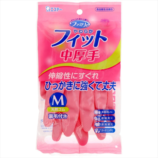 やわらかフィット　天然ゴム　手袋　掃除・洗濯用　Ｍサイズ　ピンク 【 エステー 】 【 炊事手袋 】