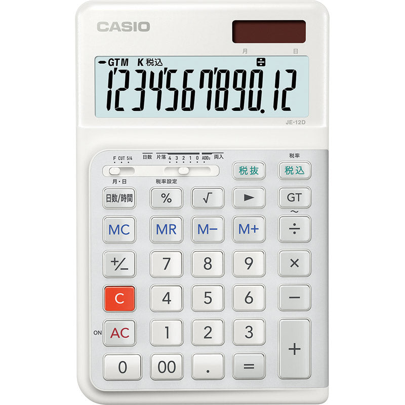 カシオ 人間工学電卓・右手用 ホワイト JE-12D-WE-N