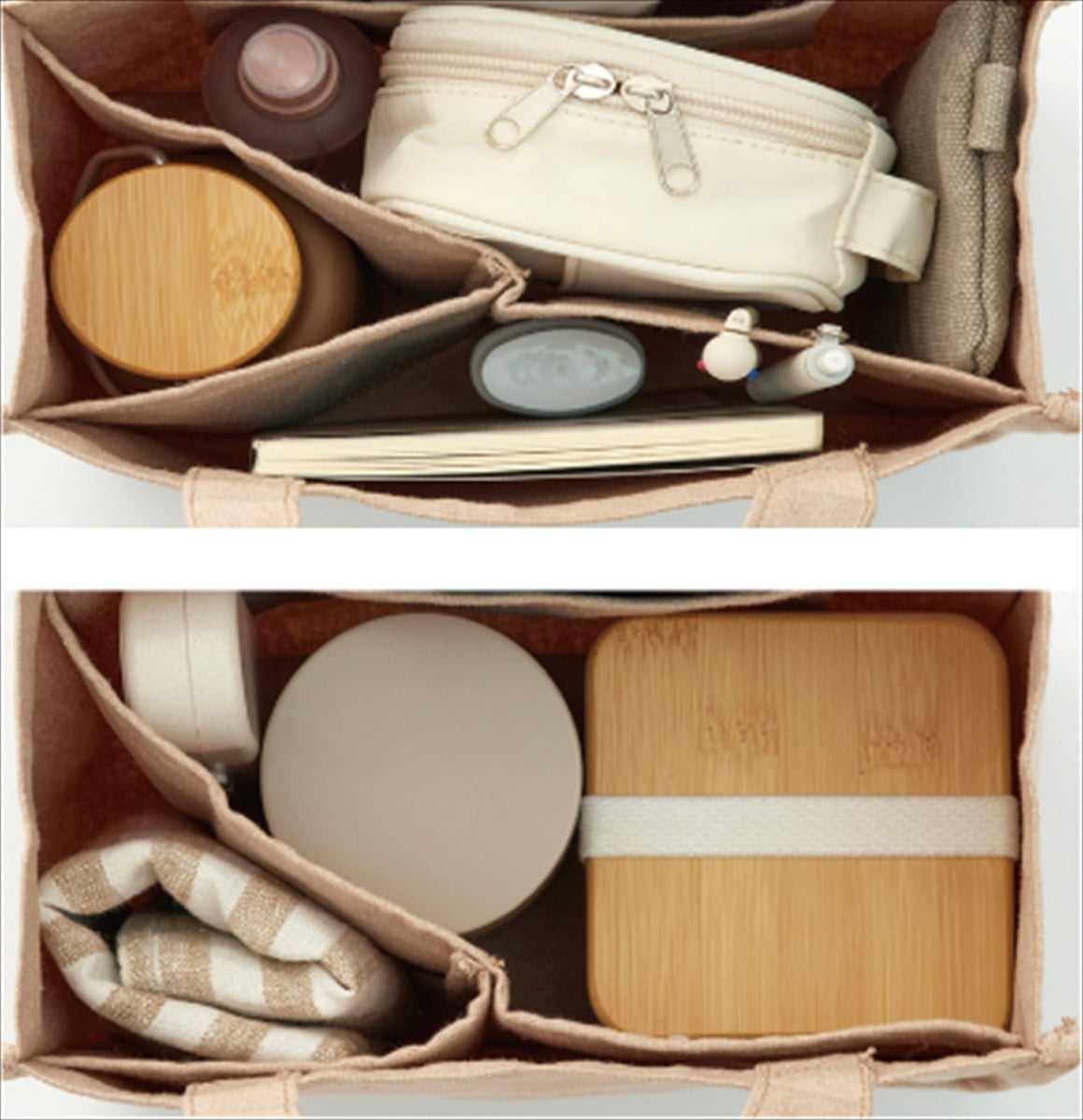 仕切りが動くキャンバストート ベージュ 0058-01