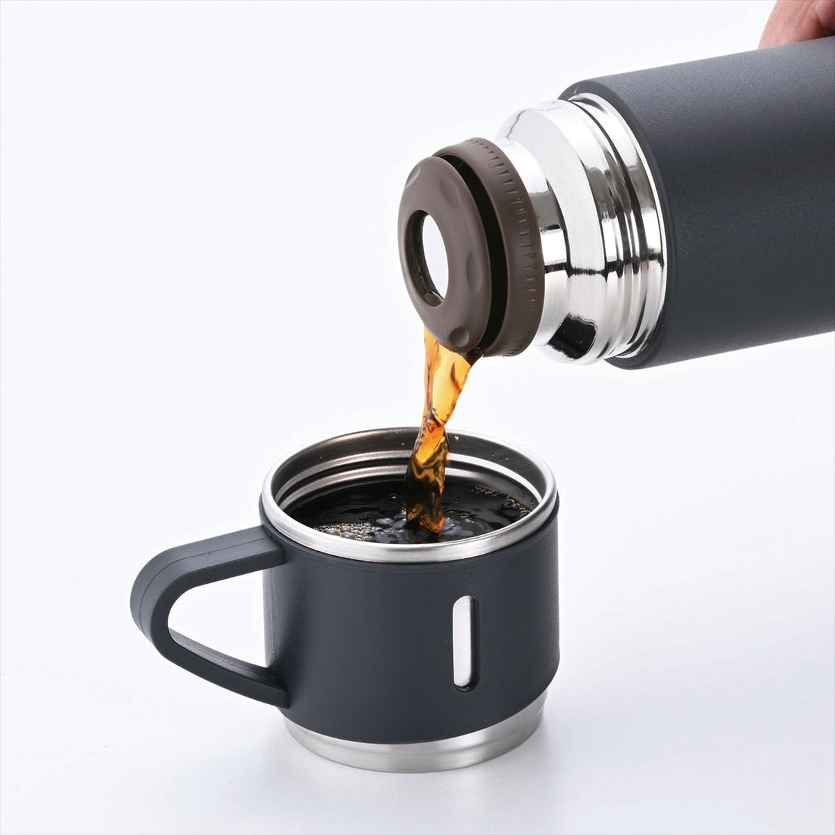 ココカフェ コップ付き真空二重ボトル　４５０ｍＬ チャコール CC-23